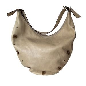 PUNTOTRES Cream Leather Shoulder Bag 13” x 15” x‎ 2”
